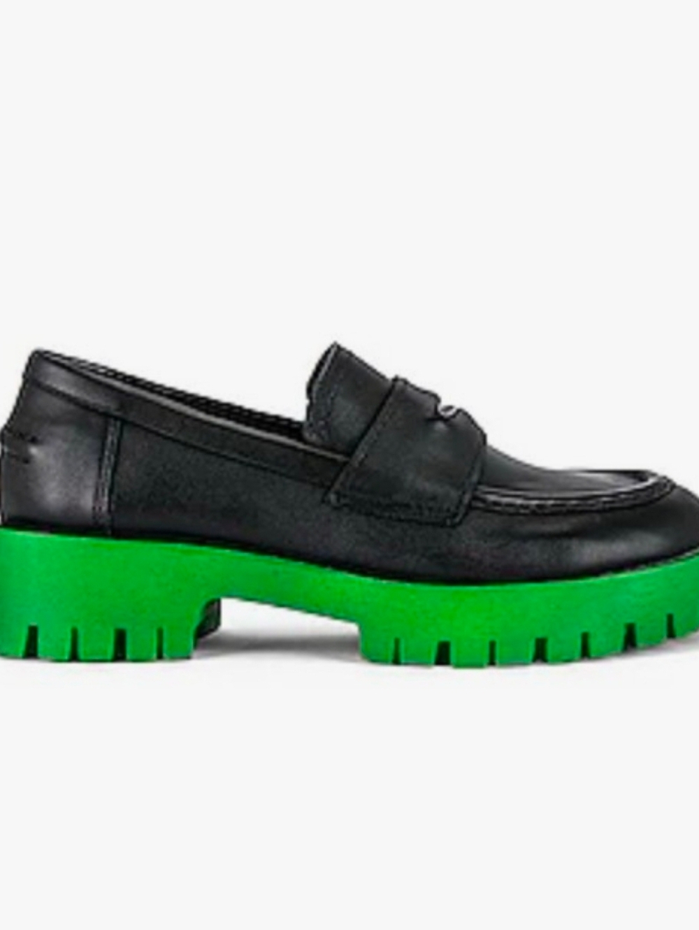 Steve Madden Lawrence Black and Green Color Block Leather Flatform Loafers - Picture 2 of 6